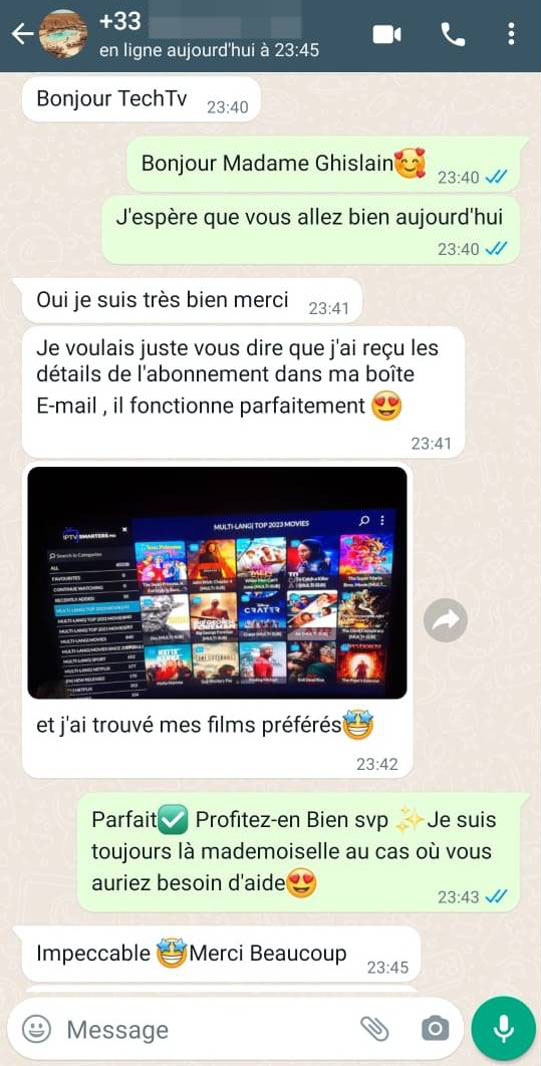 capture d'écran des commentaires de nos clients sur notre abonnement iptv